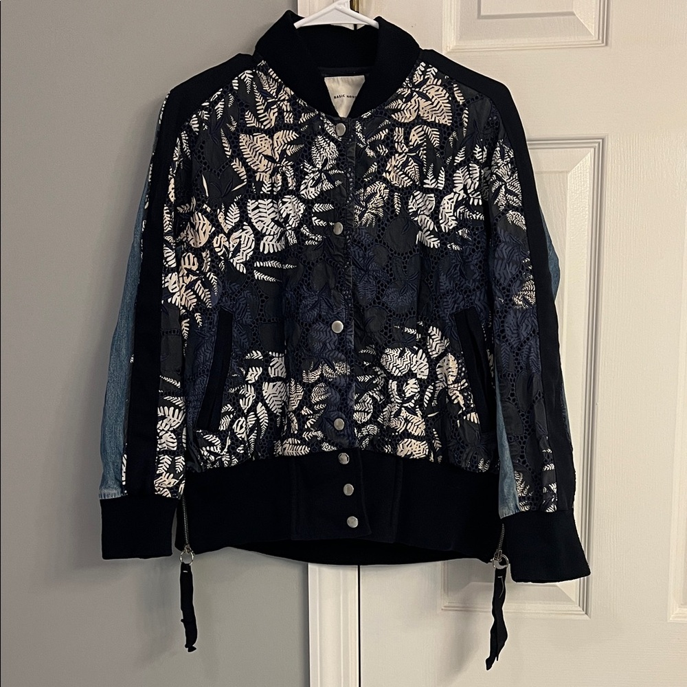 Woven Lace Bomber Jacket - Black & White